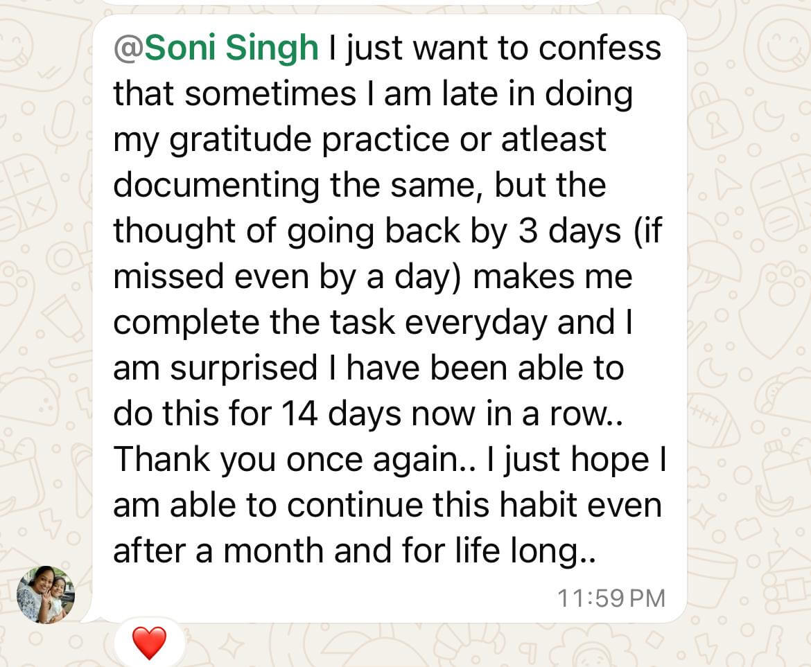 Client WhatsApp testimonial &ndash; Soni Singh NLP coaching